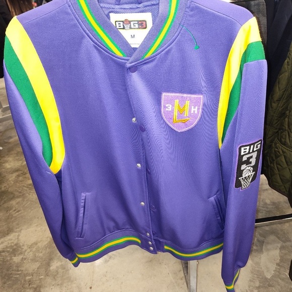 Purple Varsity Jacket with Green and Yellow Accents